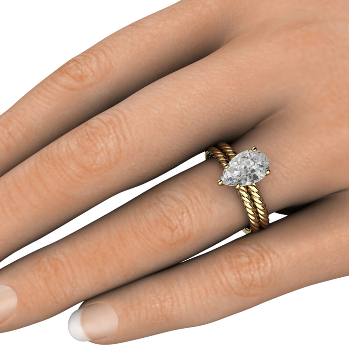 Lab-created pear diamond ring with eco-friendly materials, perfect for modern brides seeking sustainable luxury.