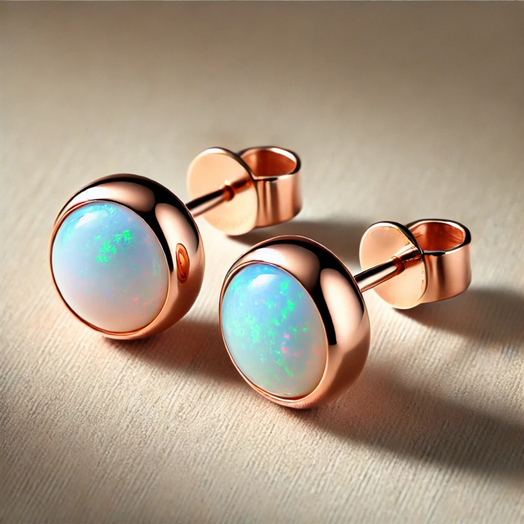 Natural Australian Opal Stud Earrings | AAA Grade Bezel Set in 14K Gold, Rare Earth Jewelry