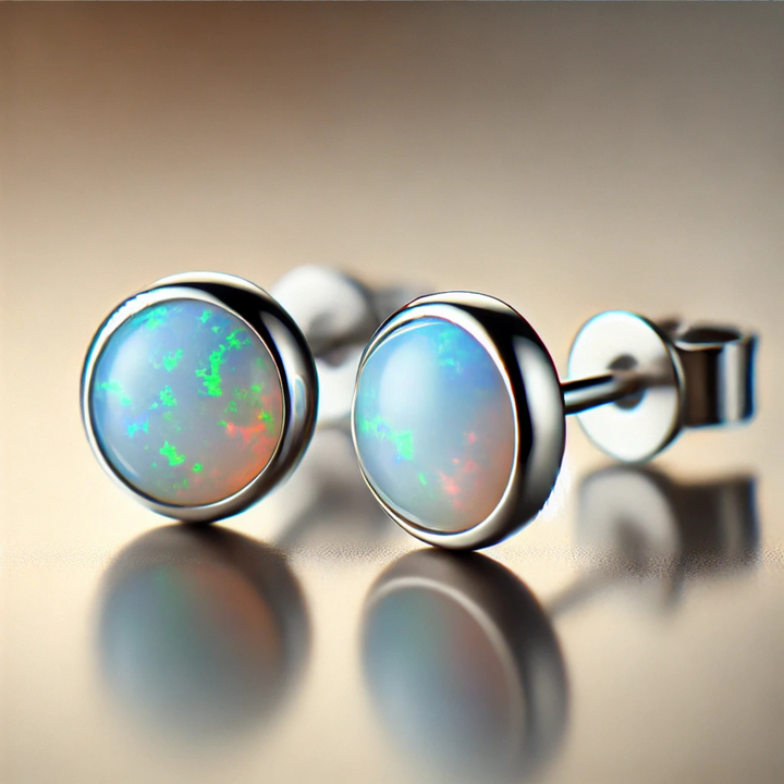 Natural Australian Opal Stud Earrings | AAA Grade Bezel Set in 14K Gold, Rare Earth Jewelry