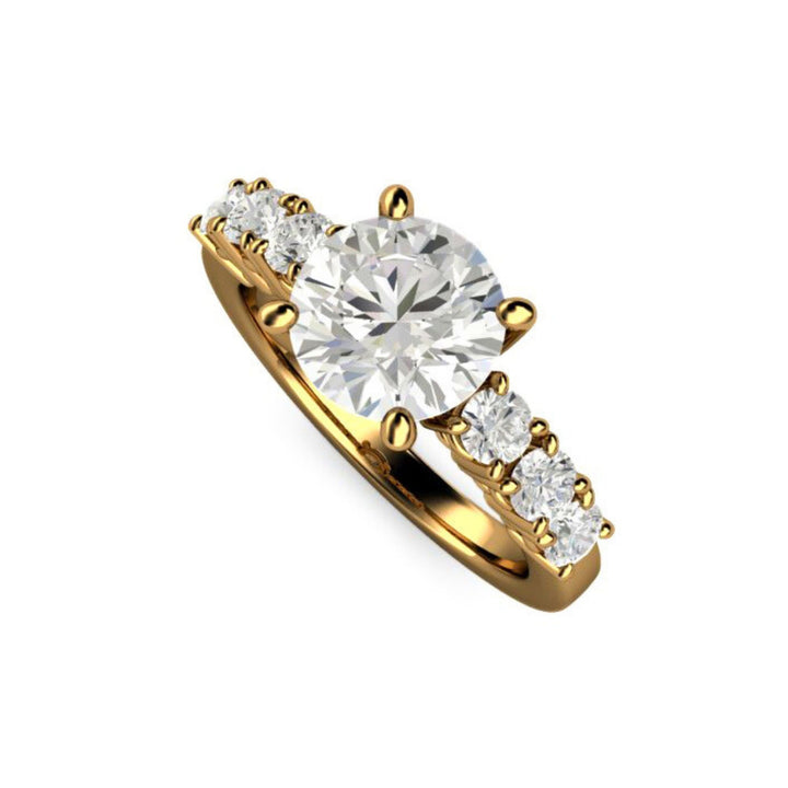 Colorless Moissanite Engagement Ring, 2 Carat Moissanite Solitaire with Accents, 18K Yellow Gold