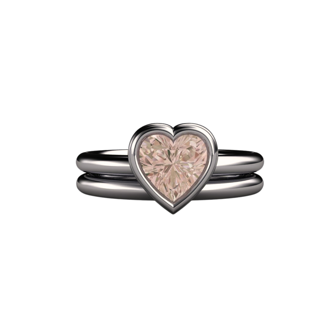 Bezel Set Morganite Engagement Ring Heart Cut Solitaire, Rare Earth Jewelry