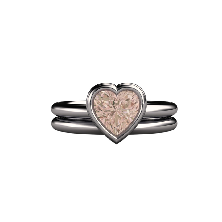 Bezel Set Morganite Engagement Ring Heart Cut Solitaire, Rare Earth Jewelry
