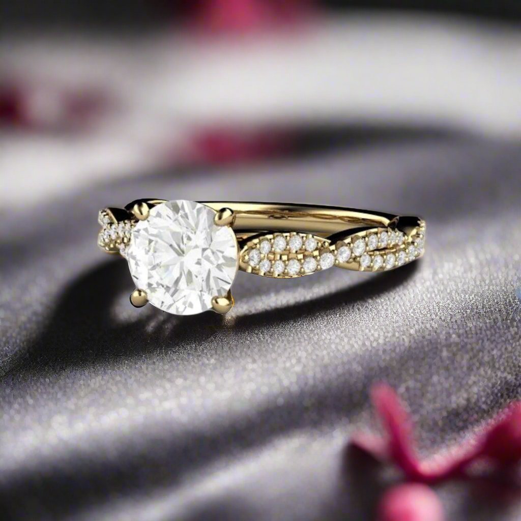 1ct Moissanite Infinity Engagement Ring | Solitaire with Crisscross Band, Rare Earth Jewelry