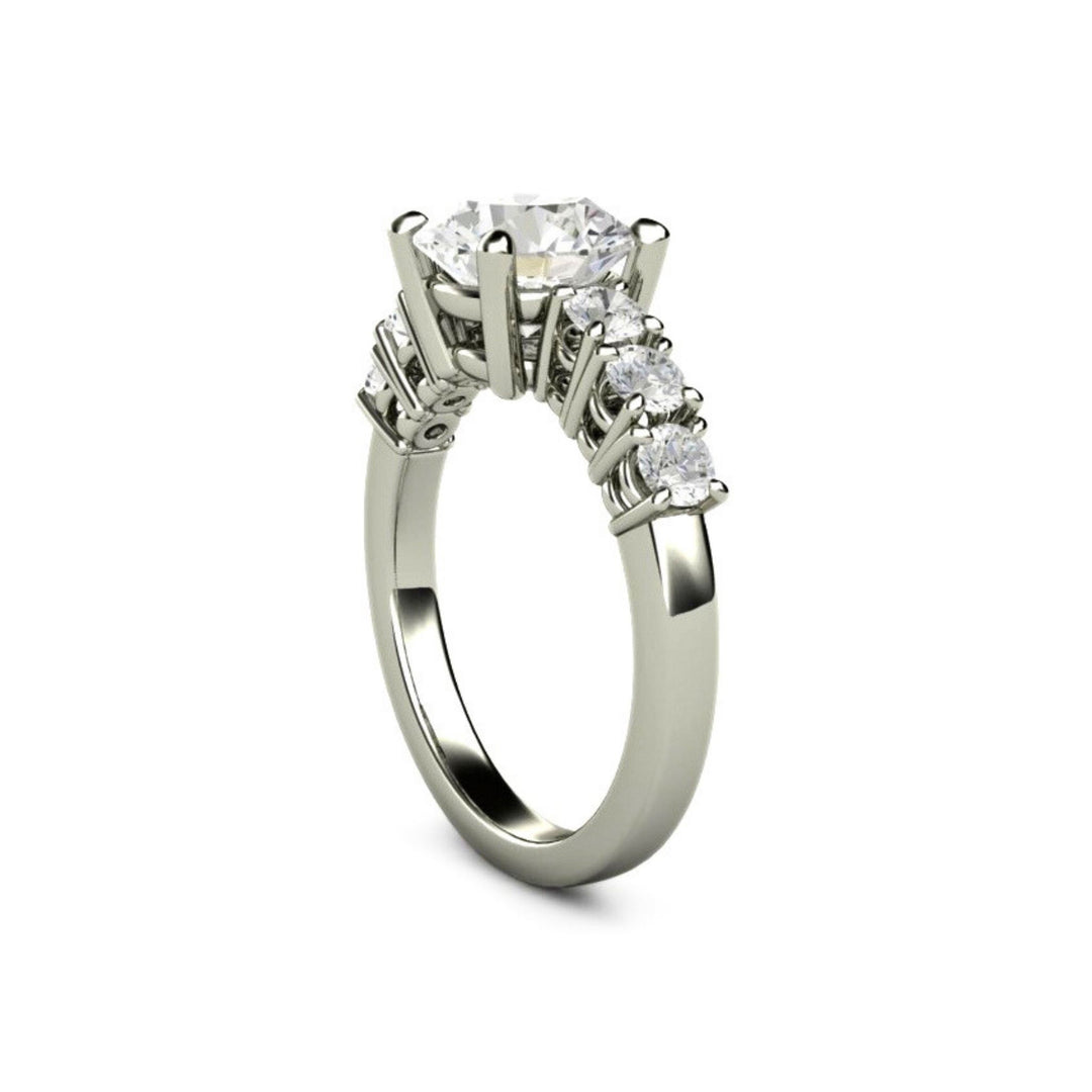 Moissanite Engagement Ring with Accented Band, 2ct Forever One Moissanite Engagement Ring, Side View