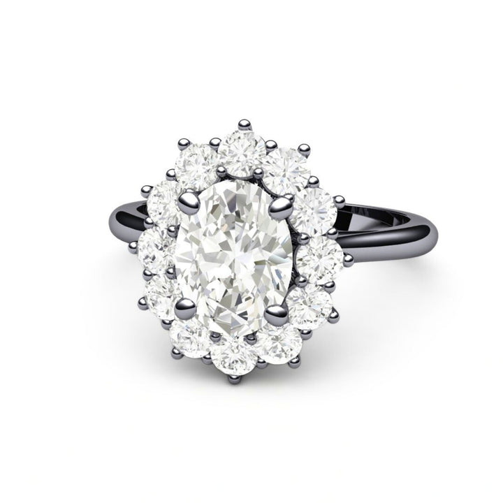 Oval Moissanite Engagement Ring | Vintage Halo Forever One Moissanite, Rare Earth Jewelry