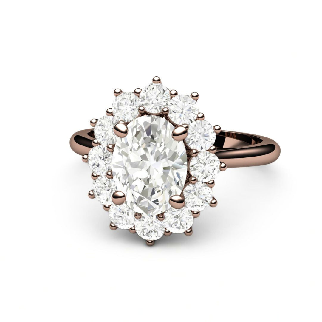 Oval Moissanite Engagement Ring | Vintage Halo Forever One Moissanite, Rare Earth Jewelry