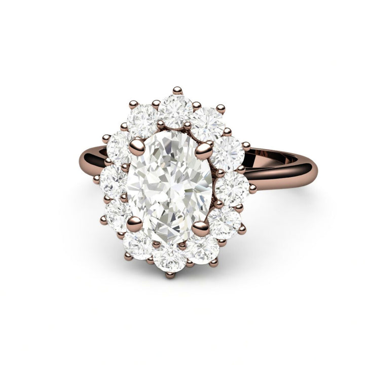 Oval Moissanite Engagement Ring | Vintage Halo Forever One Moissanite, Rare Earth Jewelry