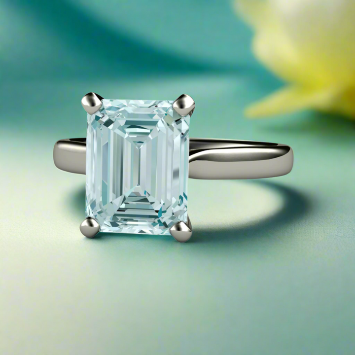 2ct Emerald Cut Aquamarine Engagement Ring | Classic 4 Prong Solitaire Setting in Gold or Platinum, Rare Earth Jewelry