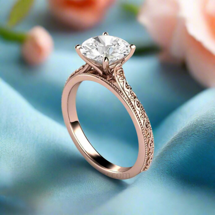 2ct Moissanite Engagement Ring | Vintage Inspired Solitaire with Milgrain and Filigree, Rare Earth Jewelry