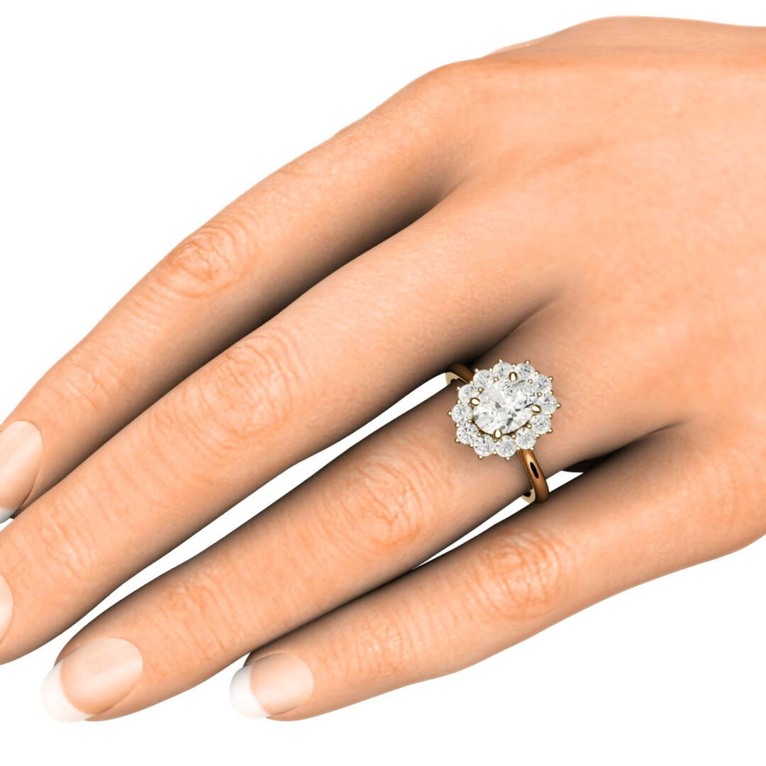 Oval Moissanite Engagement Ring | Vintage Halo Forever One Moissanite, Rare Earth Jewelry