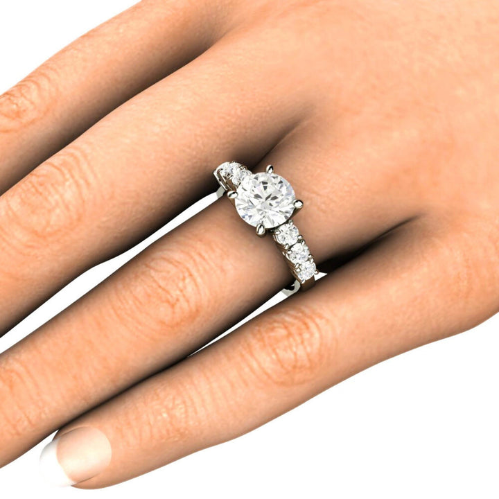 2ct Forever One Moissanite Engagement Ring, Solitaire with Accented Band shown on the Hand