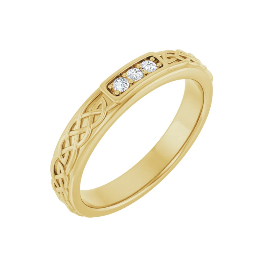 2mm Celtic Inspired Wedding Band | Irish Wedding Ring with Diamonds in 14K Gold, Rare Earth Jewelry