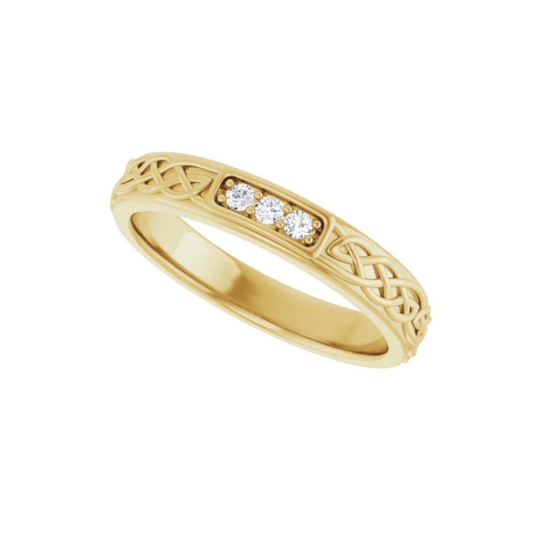 2mm Celtic Inspired Wedding Band | Irish Wedding Ring with Diamonds in 14K Gold, Rare Earth Jewelry