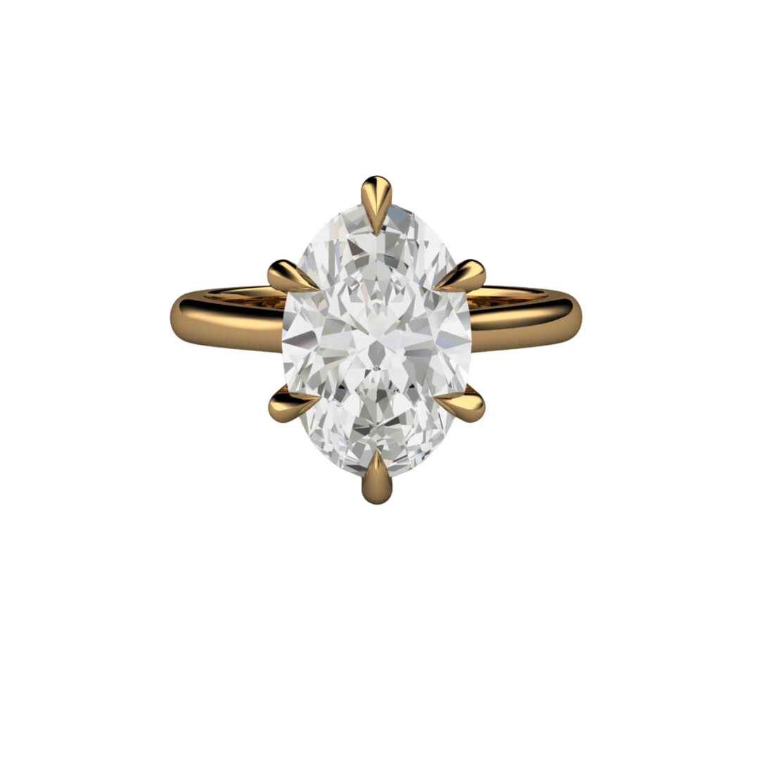3ct Oval Diamond Engagement Ring, Elongated Oval Solitaire Ring, 18K Yellow Gold