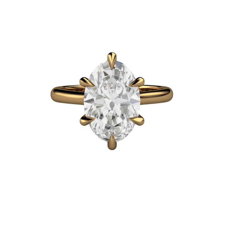 3ct Oval Diamond Engagement Ring, Elongated Oval Solitaire Ring, 18K Yellow Gold
