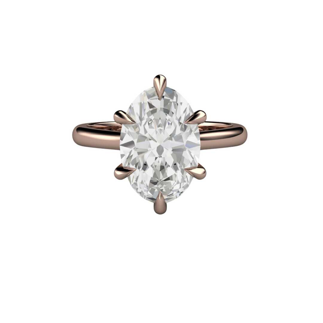 3 Carat Lab Grown Elongated Oval Diamond Ring, IGI Certified Diamond Engagement Ring, 14K Rose Gold