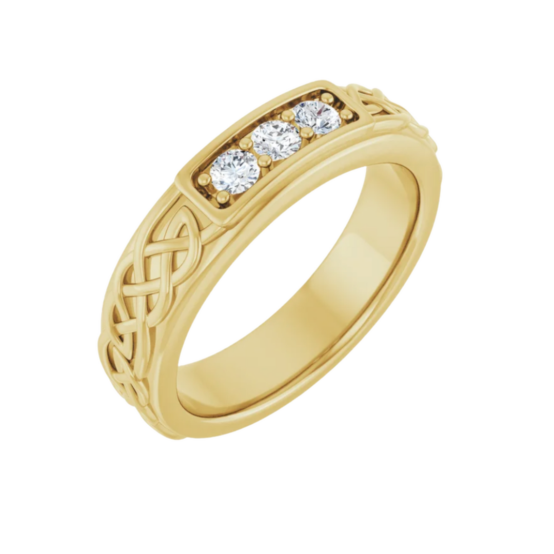 3mm Celtic Inspired Wedding Band | Irish Wedding Ring with Diamonds in 14K Gold, Rare Earth Jewelry