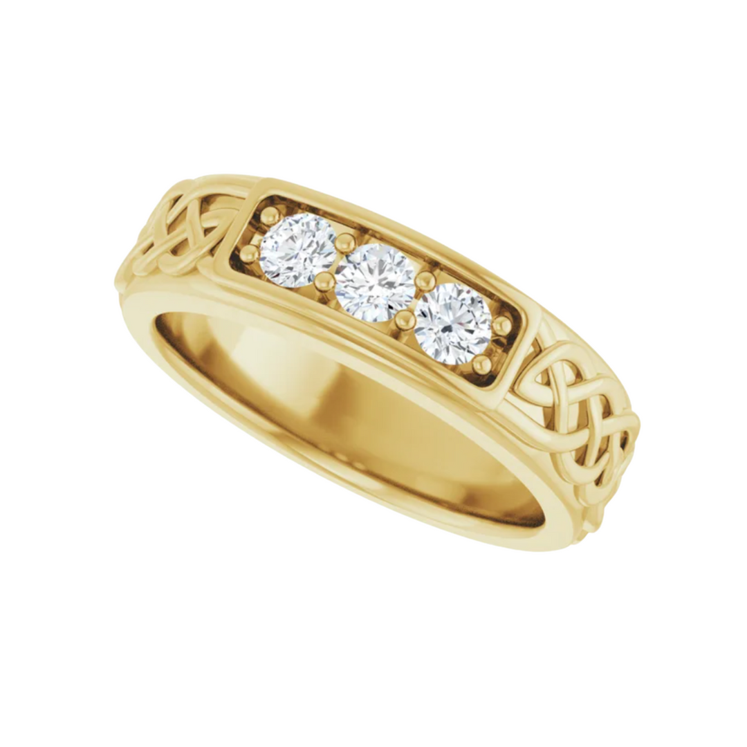 3mm Celtic Inspired Wedding Band | Irish Wedding Ring with Diamonds in 14K Gold, Rare Earth Jewelry