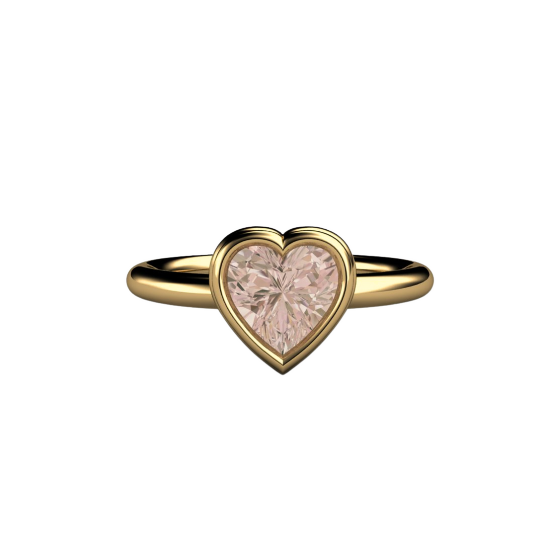 Bezel Set Morganite Engagement Ring Heart Cut Solitaire, Rare Earth Jewelry