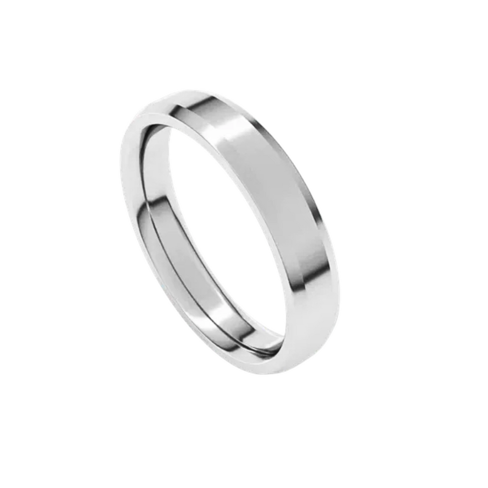 4mm Beveled Edge Wedding Band | 14K Gold Comfort Fit Wedding Ring for Men & Women, Rare Earth Jewelry