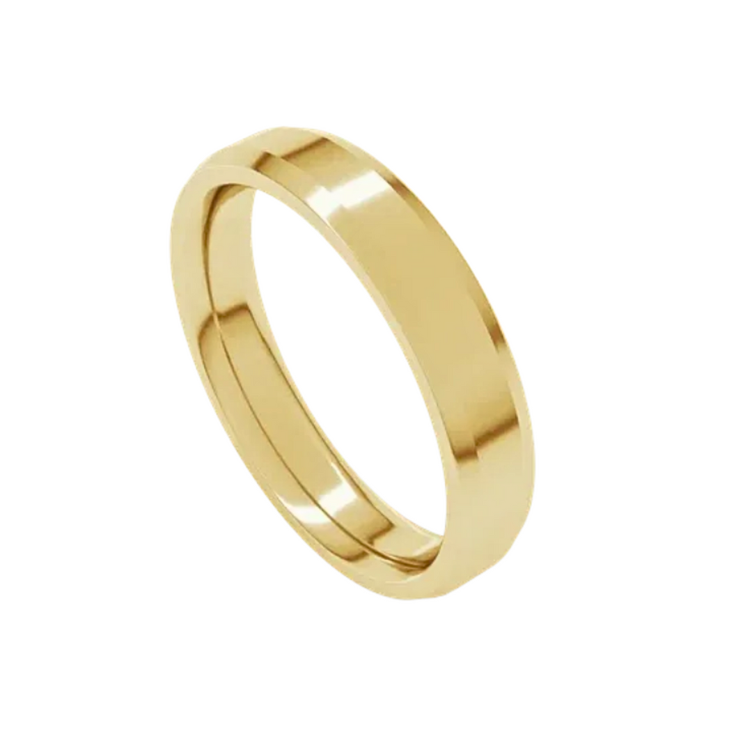 4mm Beveled Edge Wedding Band | 14K Gold Comfort Fit Wedding Ring for Men & Women, Rare Earth Jewelry