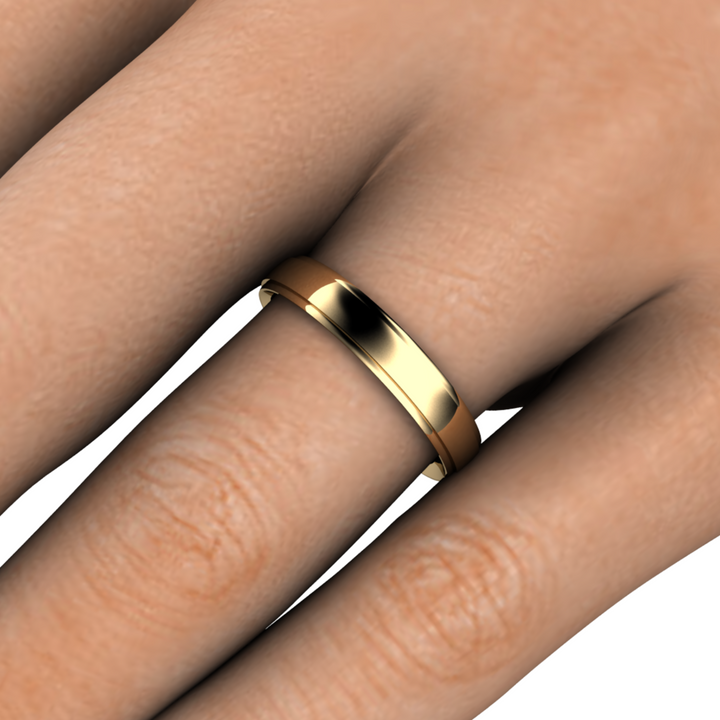 4mm Stepped Edge Wedding Band | 14K Gold Flat Comfort Fit Wedding Ring, Rare Earth Jewelry