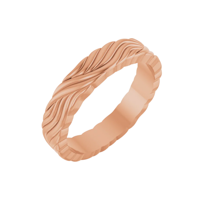 4mm Wave Pattern Wedding Band | 14K Gold Modern Wedding Ring for Men and Women, Rare Earth Jewelry