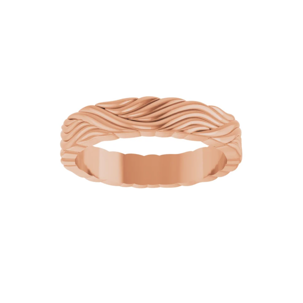 4mm Wave Pattern Wedding Band | 14K Gold Modern Wedding Ring for Men and Women, Rare Earth Jewelry