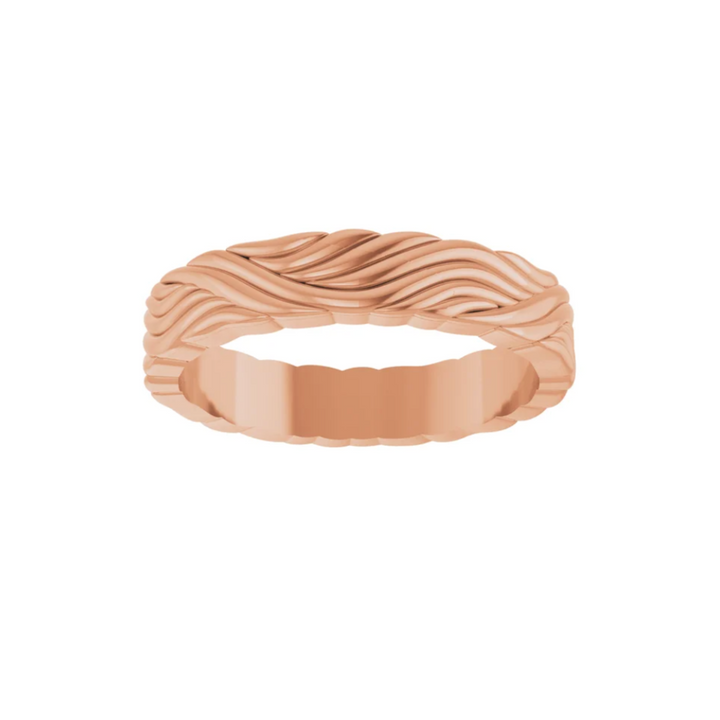 4mm Wave Pattern Wedding Band | 14K Gold Modern Wedding Ring for Men and Women, Rare Earth Jewelry