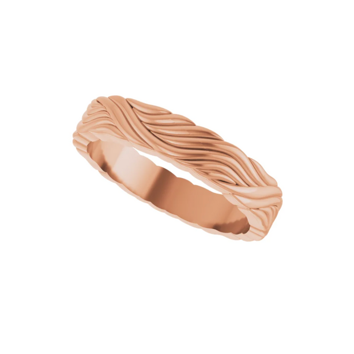4mm Wave Pattern Wedding Band | 14K Gold Modern Wedding Ring for Men and Women, Rare Earth Jewelry