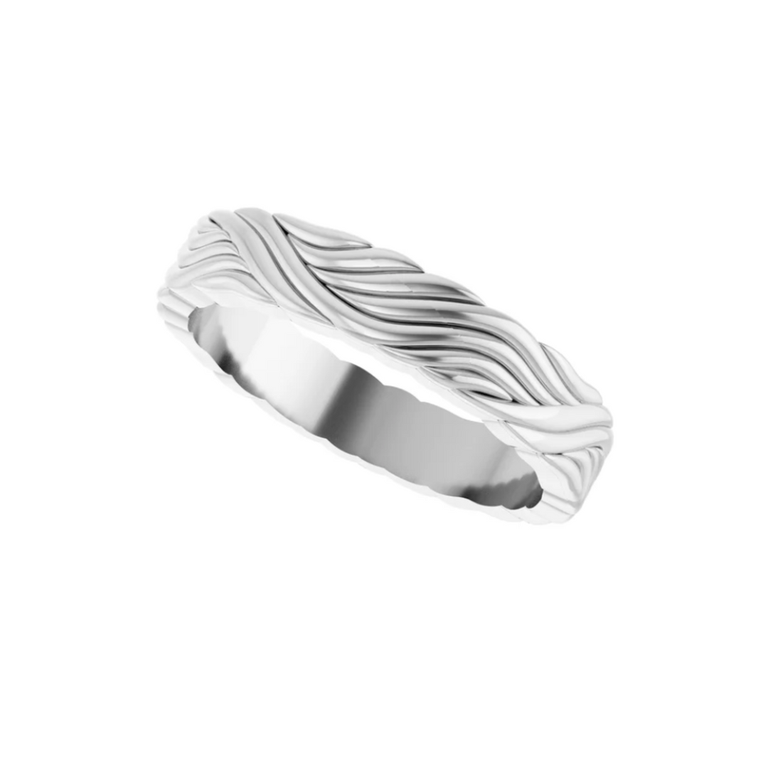 4mm Wave Pattern Wedding Band | 14K Gold Modern Wedding Ring for Men and Women, Rare Earth Jewelry