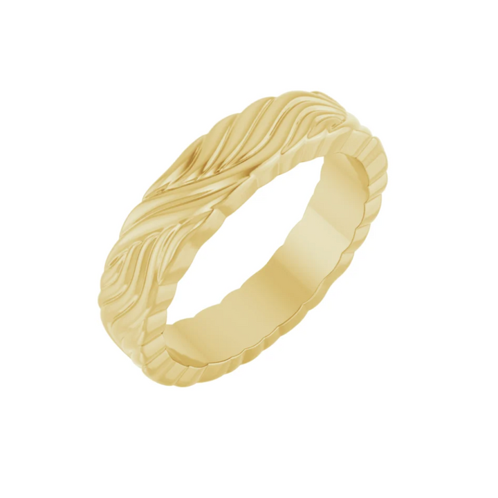 4mm Wave Pattern Wedding Band | 14K Gold Modern Wedding Ring for Men and Women, Rare Earth Jewelry
