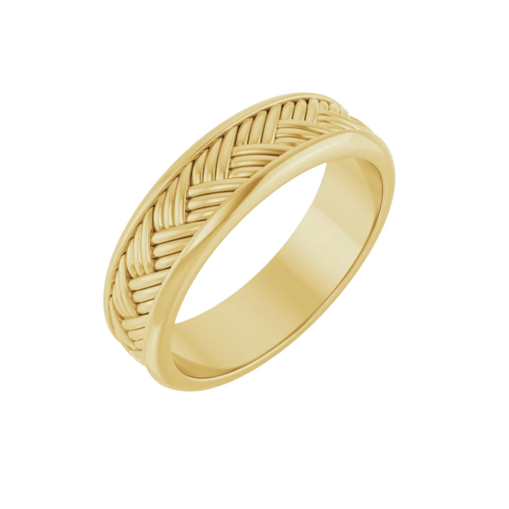 5.5mm Woven Wedding Band | 14K Gold Basketweave Pattern Wedding Ring, Rare Earth Jewelry