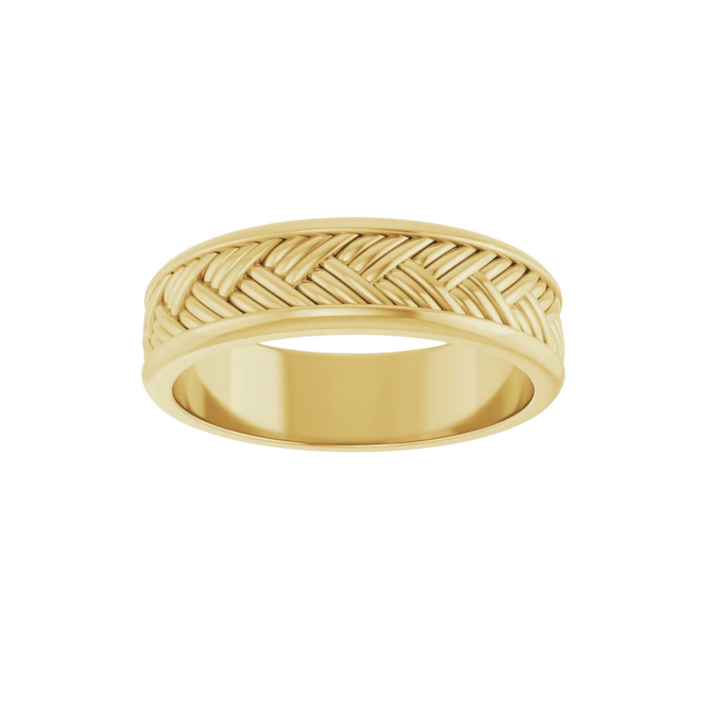 5.5mm Woven Wedding Band | 14K Gold Basketweave Pattern Wedding Ring, Rare Earth Jewelry