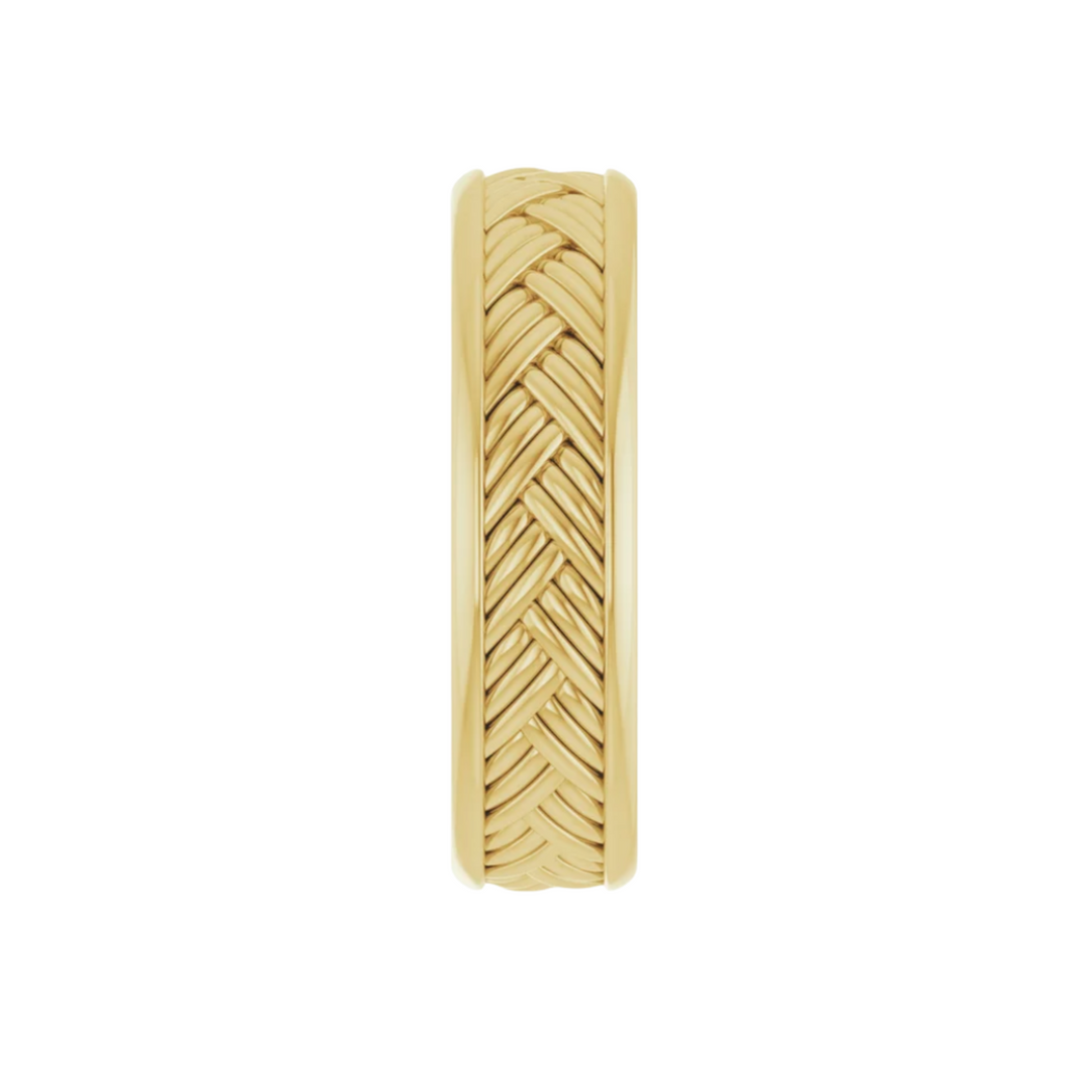 5.5mm Woven Wedding Band | 14K Gold Basketweave Pattern Wedding Ring, Rare Earth Jewelry