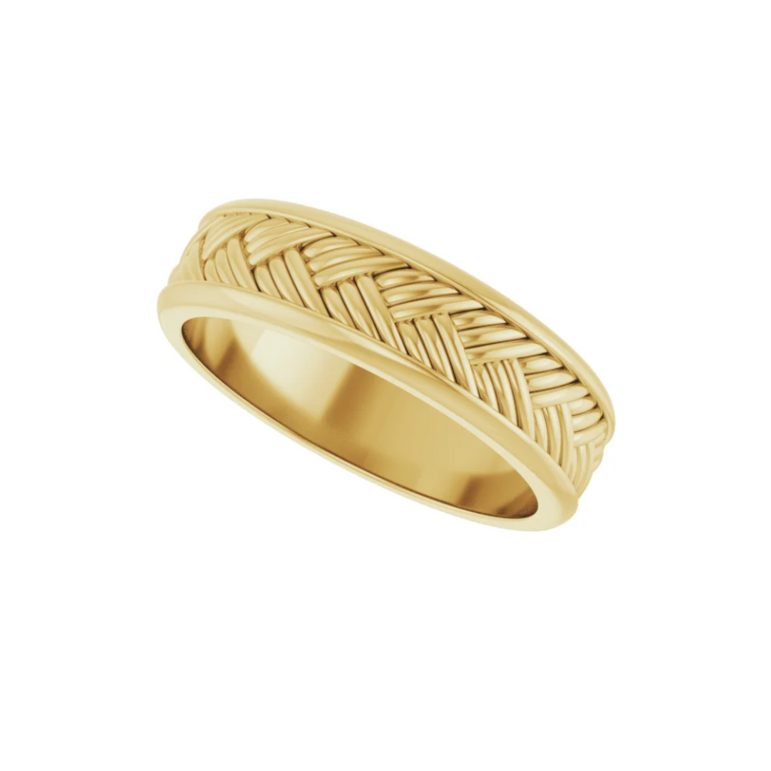 5.5mm Woven Wedding Band | 14K Gold Basketweave Pattern Wedding Ring, Rare Earth Jewelry