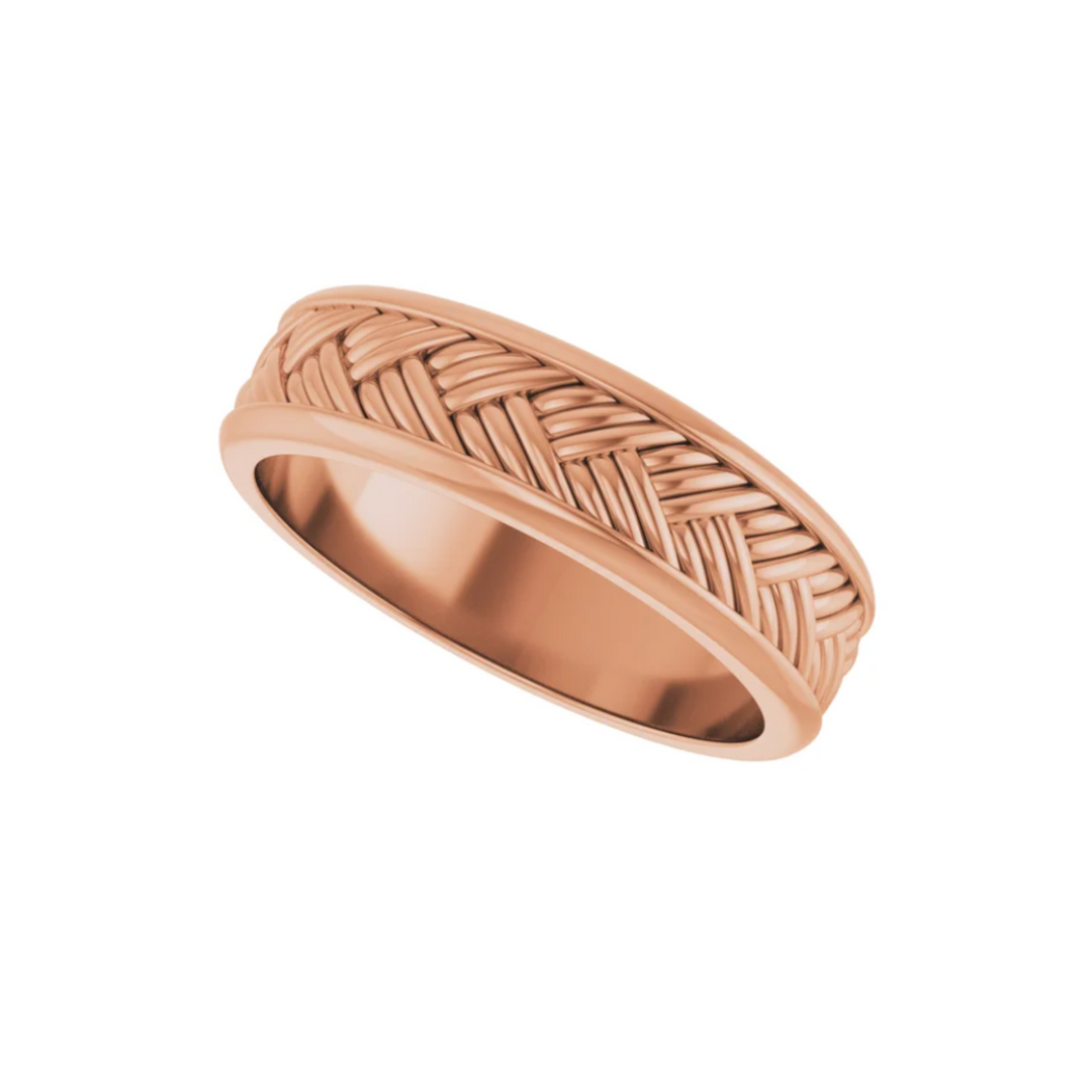 5.5mm Woven Wedding Band | 14K Gold Basketweave Pattern Wedding Ring, Rare Earth Jewelry