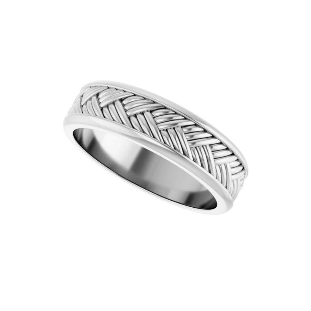 5.5mm Woven Wedding Band | 14K Gold Basketweave Pattern Wedding Ring, Rare Earth Jewelry