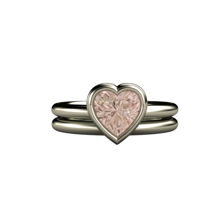 Bezel Set Morganite Engagement Ring Heart Cut Solitaire, Rare Earth Jewelry