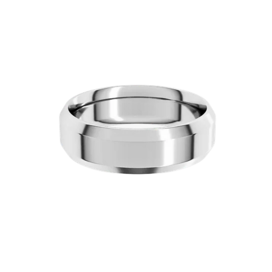 6mm Beveled Edge Wedding Band | 14K Gold Comfort Fit Wedding Ring for Men and Women, Rare Earth Jewelry