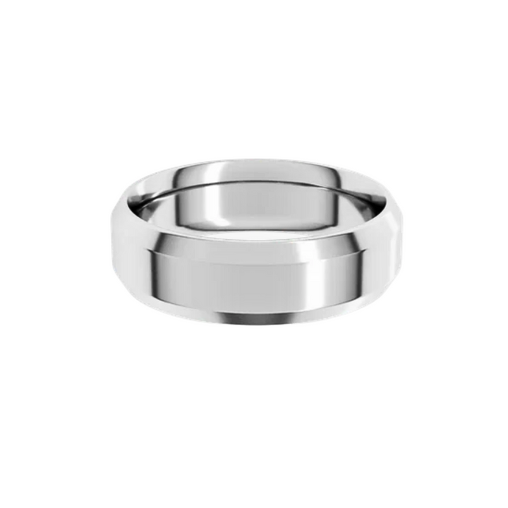 6mm Beveled Edge Wedding Band | 14K Gold Comfort Fit Wedding Ring for Men and Women, Rare Earth Jewelry