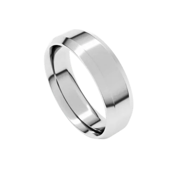 6mm Beveled Edge Wedding Band | 14K Gold Comfort Fit Wedding Ring for Men and Women, Rare Earth Jewelry