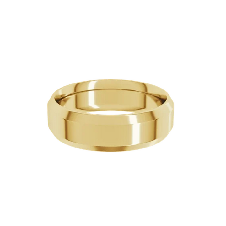 6mm Beveled Edge Wedding Band | 14K Gold Comfort Fit Wedding Ring for Men and Women, Rare Earth Jewelry