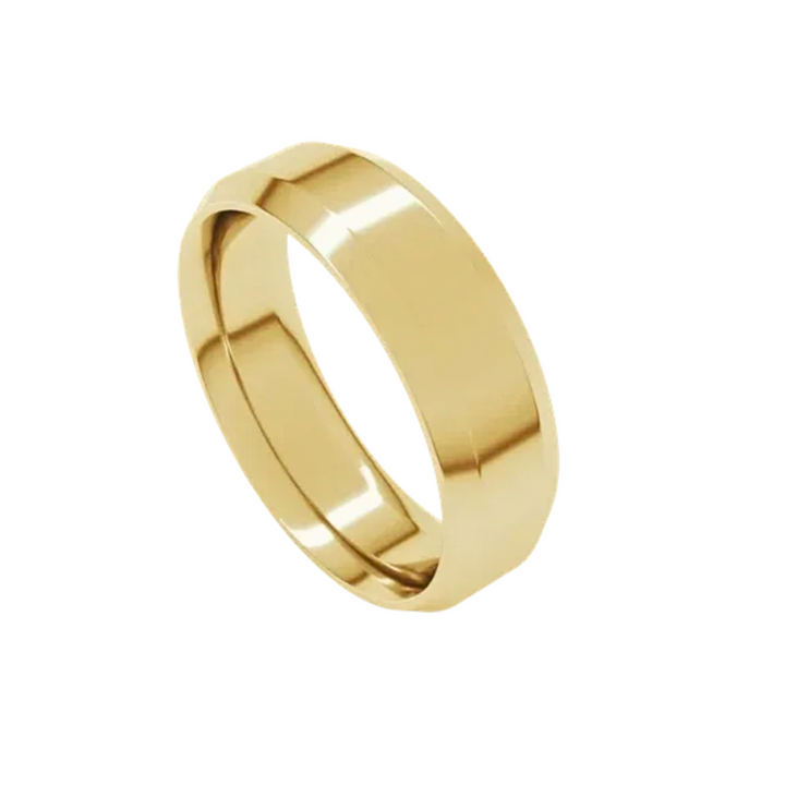 6mm Beveled Edge Wedding Band | 14K Gold Comfort Fit Wedding Ring for Men and Women, Rare Earth Jewelry