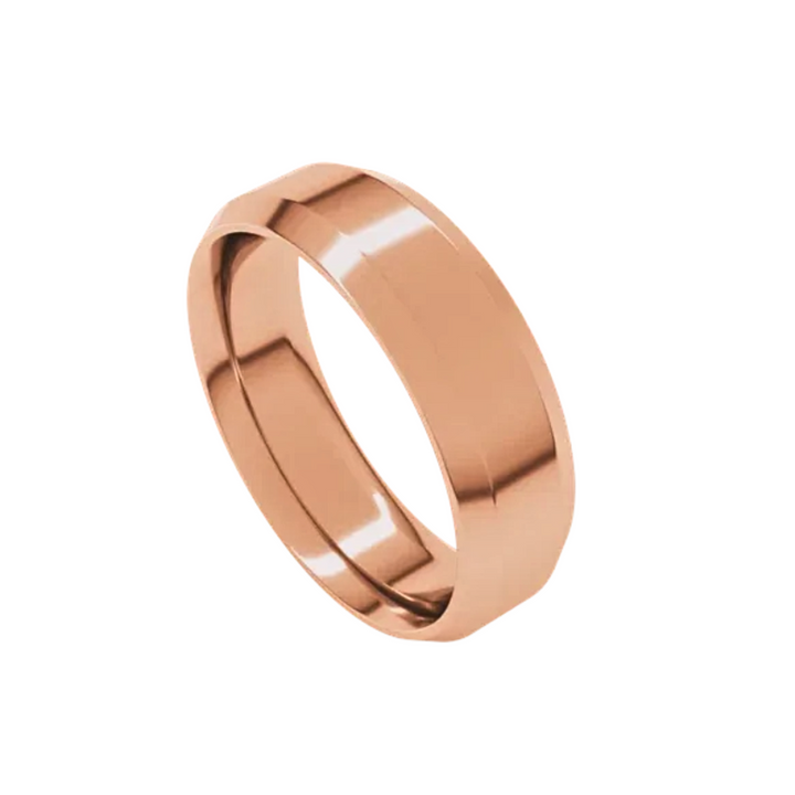 6mm Beveled Edge Wedding Band | 14K Gold Comfort Fit Wedding Ring for Men and Women, Rare Earth Jewelry