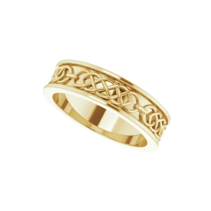 6mm Irish Wedding Band | 14K Gold Celtic Knot Wedding Ring for Men and Women, Rare Earth Jewelry