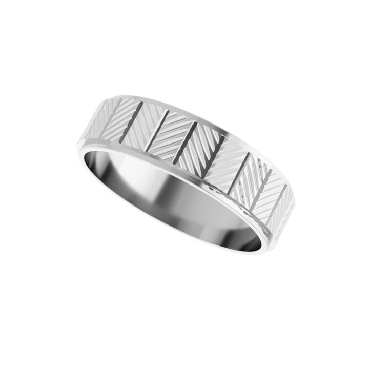 6mm Geometric Chevron Wedding Band | 14K Gold Modern Wedding Ring for Men and Women, Rare Earth Jewelry