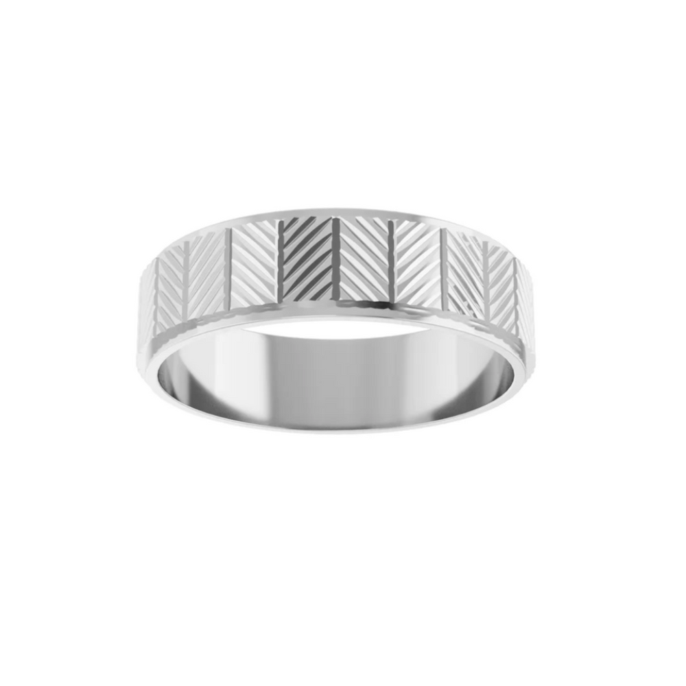 6mm Geometric Chevron Wedding Band | 14K Gold Modern Wedding Ring for Men and Women, Rare Earth Jewelry