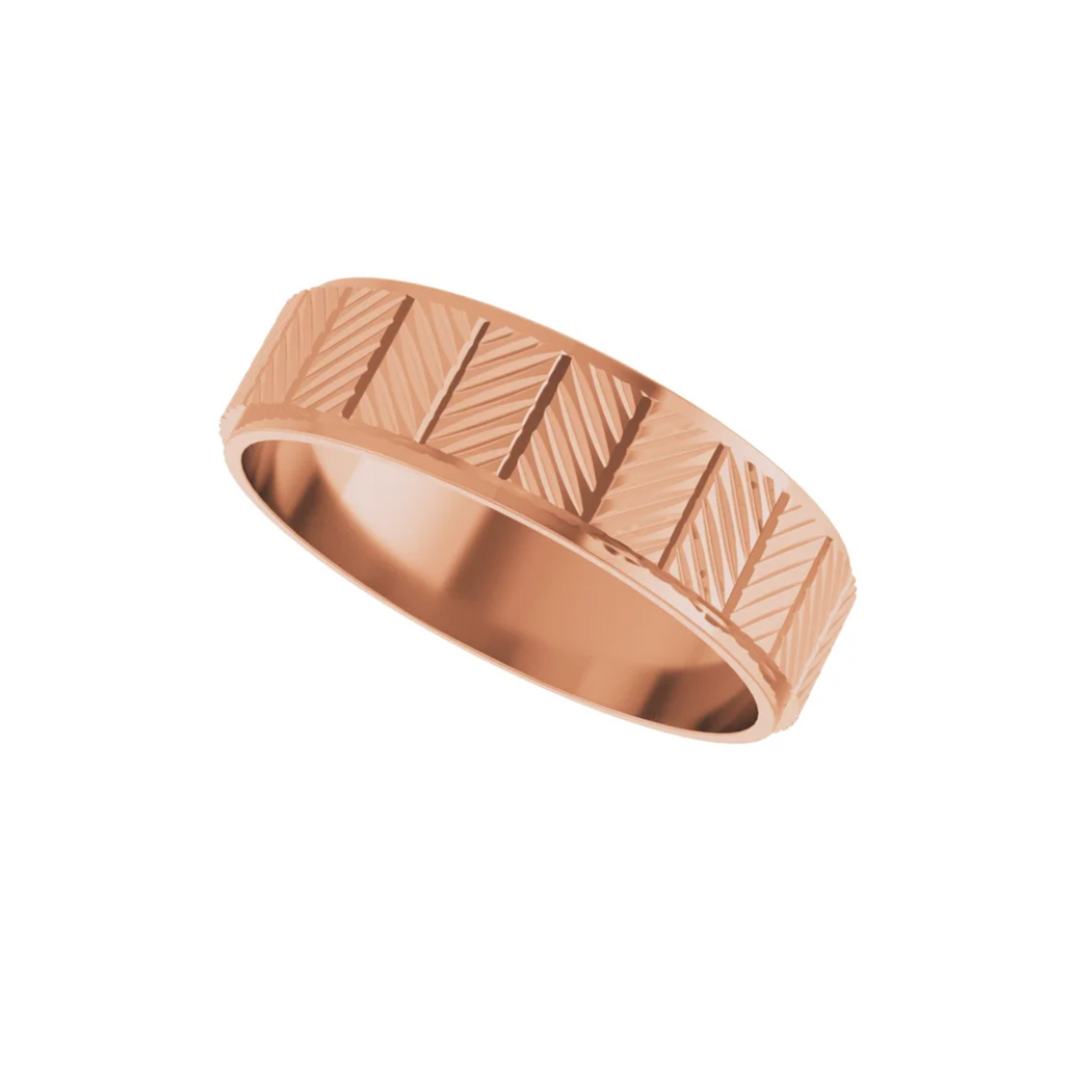6mm Geometric Chevron Wedding Band | 14K Gold Modern Wedding Ring for Men and Women, Rare Earth Jewelry