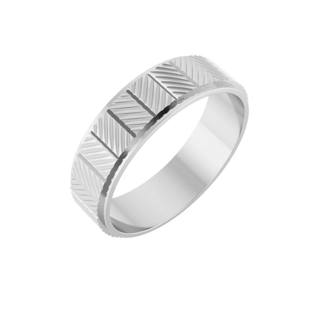 6mm Geometric Chevron Wedding Band | 14K Gold Modern Wedding Ring for Men and Women, Rare Earth Jewelry